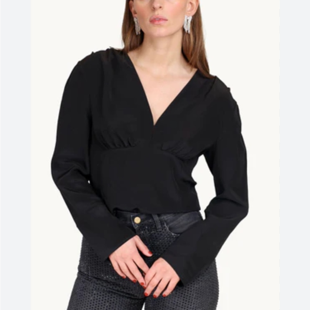 Abercrombie & fitch black deep V blouse smocked back